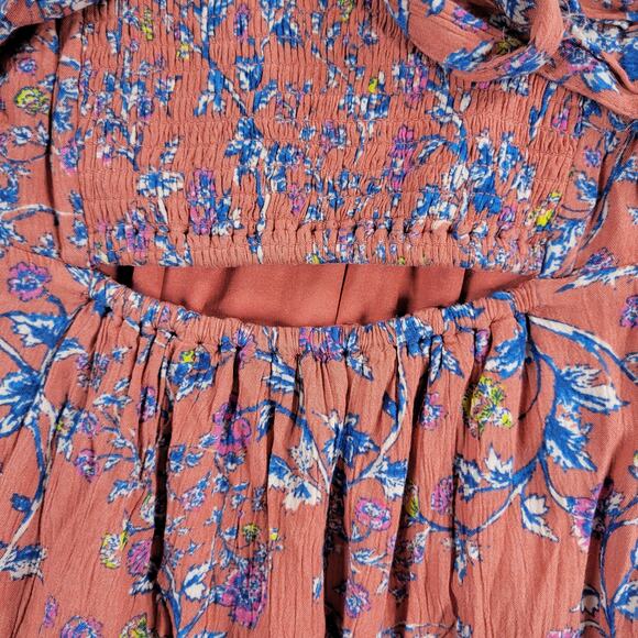 Jessica Simpson Maternity Halter Dress Womens S Pink Blue Floral Gauze A-Line - Picture 11 of 12